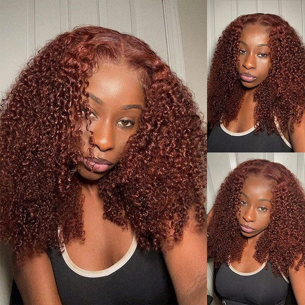 #33 Reddish Brown Kinky Curly Wear Go Glueless Wigs Pre-cut Lace Wigs - reshine