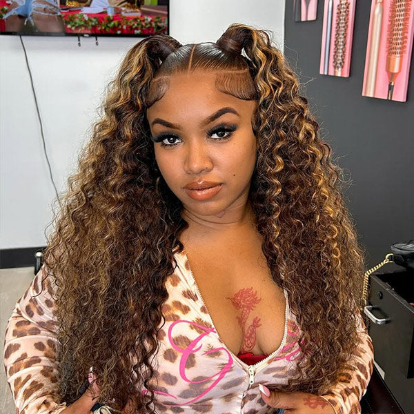 [Clearance Sale] Glueless Human Hair Wigs Deep Wave Ombre Highlight Wear And Go Wigs 7x5 Transparent Lace Wigs - reshine