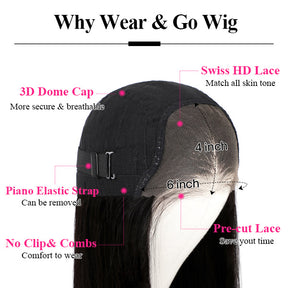 Burgundy Color Straight Hair Glueless Wear Go Wigs Pre-cut HD Lace Closure Wigs - reshine