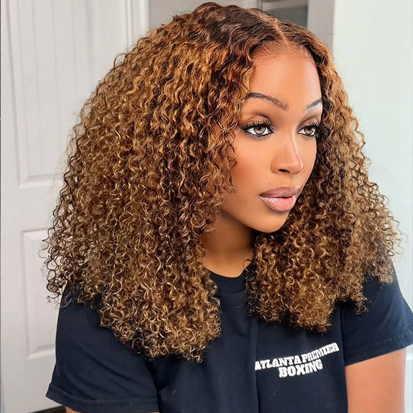 [24Hrs Fast Shipping] Sapphireallia Recommend Lace Pre-cut Glueless Wear Go Wigs Kinky Curly Hair Wigs Highlight Color 7x5 Lace Closure Wig - reshine