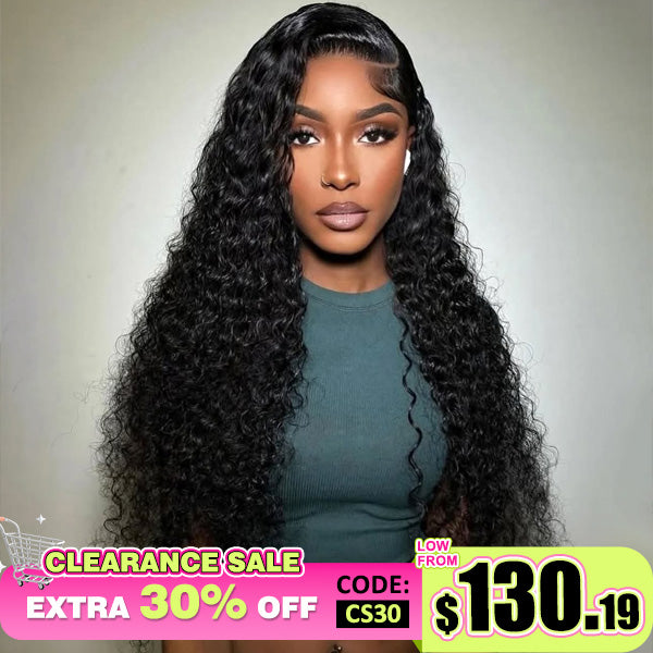 [Clearance Sale] Bleached Knots Water Wave Curly Hair Glueless Human Hair Wigs Pre-Cut 13x4 HD Lace Wigs