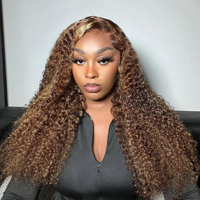 【BOGO】 Kinky Curly 13x4 Highlight Color Lace Front Human Hair Wigs Curly Hair Wigs For Black Women Full & Thick Invisible Lace Wigs