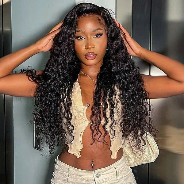 [Clearance Sale] Bleached Knots Water Wave Curly Hair Glueless Human Hair Wigs Pre-Cut 13x4 HD Lace Wigs