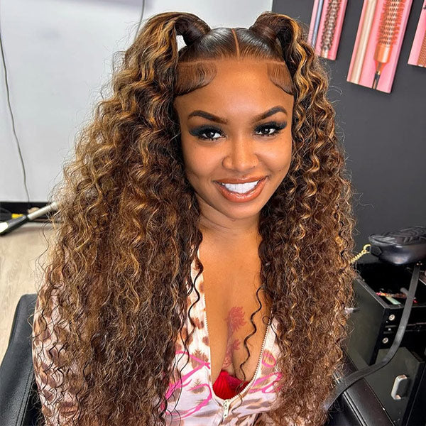 [Clearance Sale] Glueless Human Hair Wigs Deep Wave Ombre Highlight Wear And Go Wigs 7x5 Transparent Lace Wigs - reshine