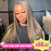 【BOGO】7X5 Highlight Color Straight Pre-Cut Lace Human Hair Wigs Straight Wear and Go glueless wig - reshine