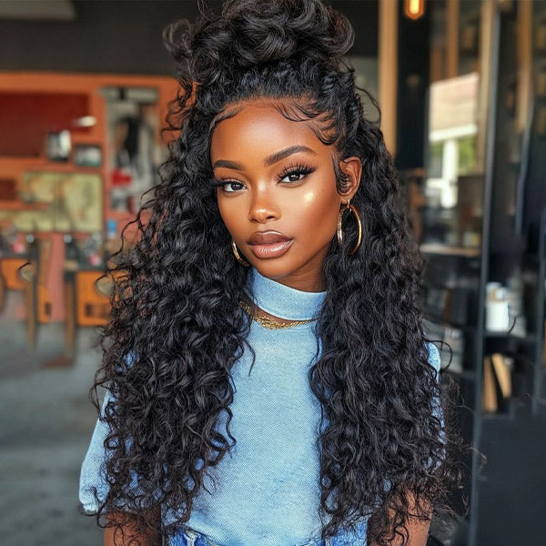3 In 1 Wear Go Half Wig Water Wave Drawstring Human Hair Wig for Beginner - reshine