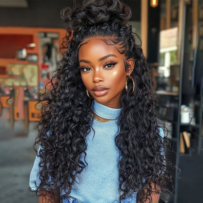 3 In 1 Wear Go Half Wig Water Wave Drawstring Human Hair Wig for Beginner - reshine