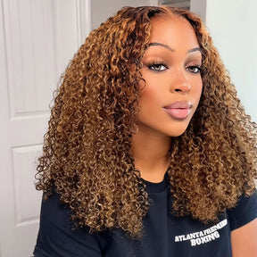 [24Hrs Fast Shipping] Sapphireallia Recommend Lace Pre-cut Glueless Wear Go Wigs Kinky Curly Hair Wigs Highlight Color 7x5 Lace Closure Wig - reshine