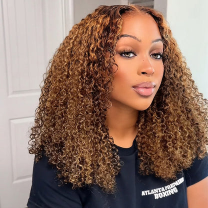 [24Hrs Fast Shipping] Sapphireallia Recommend Lace Pre-cut Glueless Wear Go Wigs Kinky Curly Hair Wigs Highlight Color 7x5 Lace Closure Wig - reshine