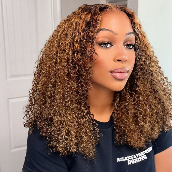 [24Hrs Fast Shipping] Sapphireallia Recommend Lace Pre-cut Glueless Wear Go Wigs Kinky Curly Hair Wigs Highlight Color 7x5 Lace Closure Wig - reshine