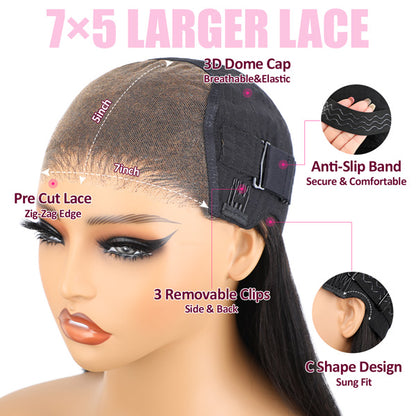 Bleached Knots Kinky Straight Human Hair Glueless Wigs 7x5 Pre Cut Lace Wear Go Wigs - reshine
