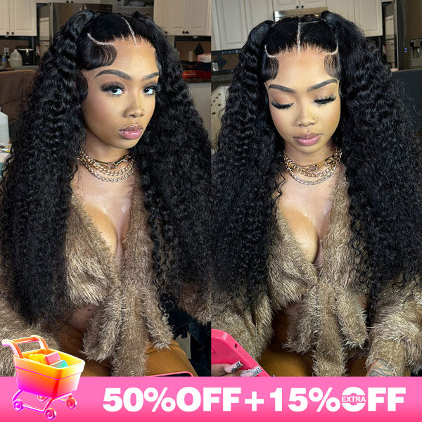 Queenleora Same Long Mongolian Curly Hair Wigs Water Wave Human Hair HD Lace Front Wigs