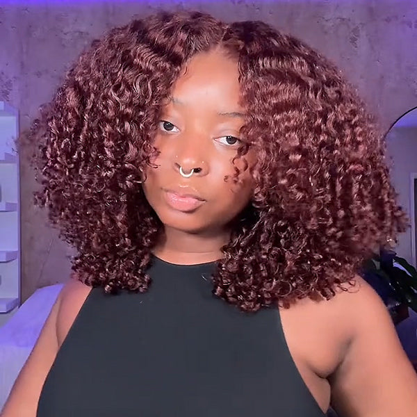 BOGO Deal #33 Reddish Brown Kinky Curly Wear Go Glueless Wigs Pre-cut Lace Wigs - reshine