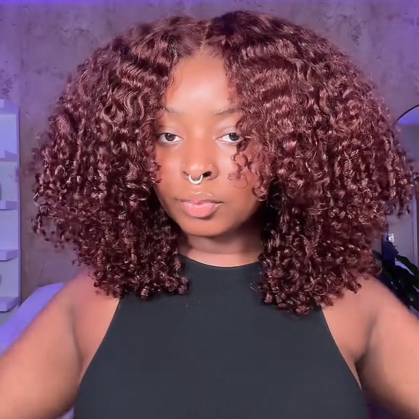 BOGO Deal #33 Reddish Brown Kinky Curly Wear Go Glueless Wigs Pre-cut Lace Wigs - reshine