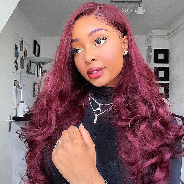 Body Wave Burgundy Color Wear Go Glueless Wigs Pre-cut Lace Natural Hairline - reshine