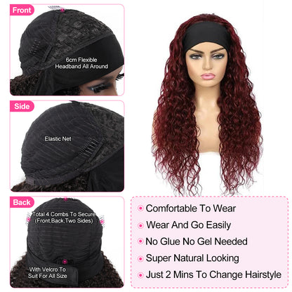 Reshine Hair 99j Water Wave Half Wig Curly Human Hair Headband Wigs Thick And Full - reshine