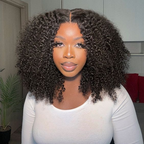 [Clearence Sale] 4X6 human hair for balck women HD Lace Pre-cut-Afro Curly Glueless Wear Go Wigs - reshine