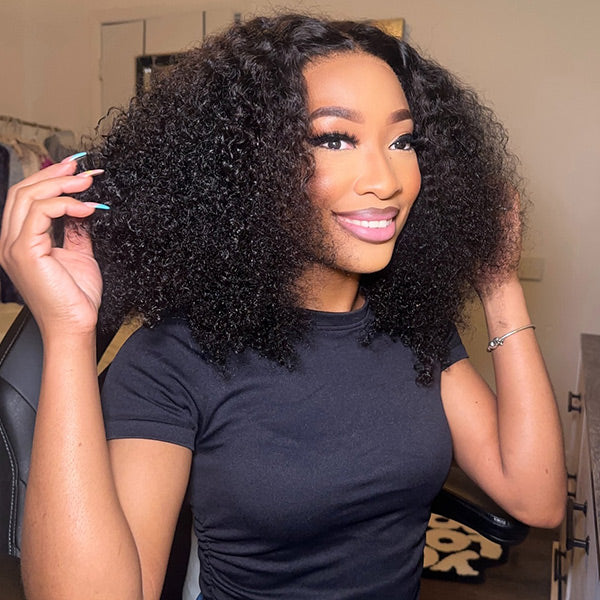 Invisi Drawstring Afro Curly 360 Wear Go Glueless Human Hair Wigs Bleached Knots Curly Hair Wigs