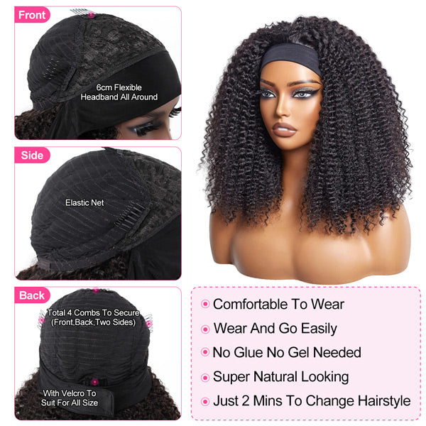 Reshine Hair Afro Curly Headband Wigs Natural Coily Curly Headband Wig 180% Full - reshine