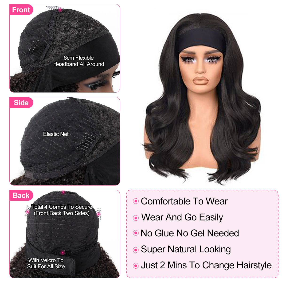 Reshine Hair Body Wave Headband Wig Full And Thick None Lace Human Hair Wigs No Glue - reshine