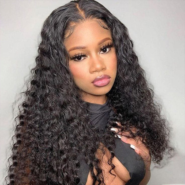 Deep Wave Glueless Human Hair Wigs 7x5 Pre Cut HD Lace Wear Go Wigs With Bleached Knots 180% Densiy Full Wigs