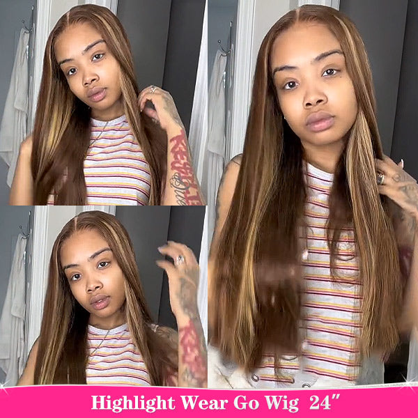 Queenleora Same Highlight 4/27 Straight Hair Pre-cut Hd Lace Wear Go Glueless Wigs - reshine