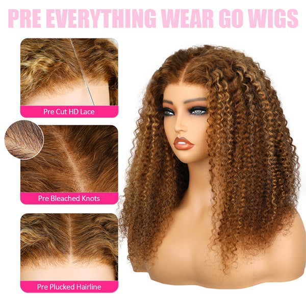 Reshine Ombre 4/27 Highlight Kinky Curly Wear Go Glueless Wigs 4x6 Pre Cut Lace Wigs For Women