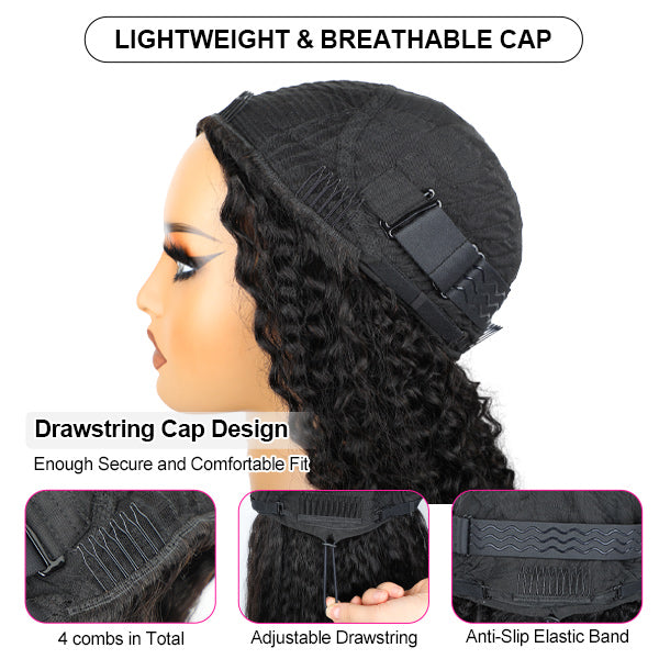 3 In 1 Wear Go Half Wig Kinky Straight Full Machine Made Wig With Natural Hairline - reshine