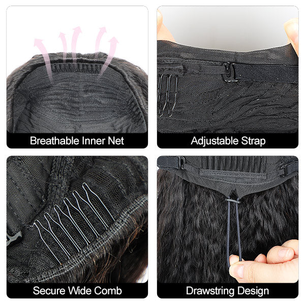 3 In 1 Wear Go Half Wig Kinky Straight Full Machine Made Wig With Natural Hairline - reshine