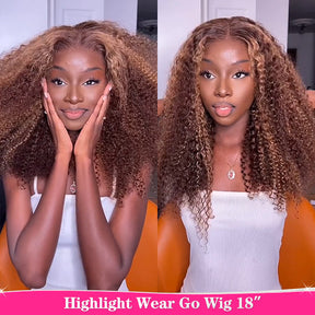 Maaguiie Same Style Glueless Ready To Wear Wigs Ombre Highlight Kinky Curly 4X6 HD Lace Wigs - reshine