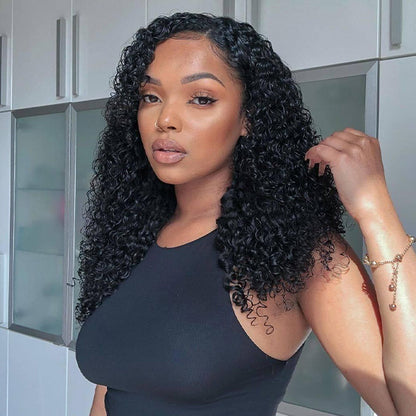 【BOGO】7X5 Kinky Cruly Pre-cut Transparent Lace Human Hair Wigs Wear and Go Glueless Wig - reshine