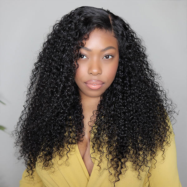 【BOGO】7X5 Kinky Cruly Pre-cut Transparent Lace Human Hair Wigs Wear and Go Glueless Wig - reshine