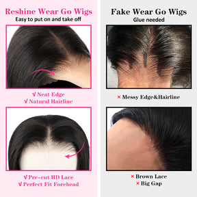Lace Pre-cut Glueless Wear Go Wigs Straight Hair 4x6 HD Lace Wigs 180% Density - reshine