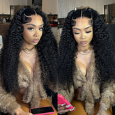 Queenleora Same Long Mongolian Curly Hair Wigs Water Wave Human Hair HD Lace Front Wigs - reshine