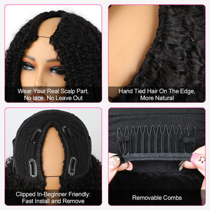 Reshine Hair V Part Wig With Invisi Drawstring Human Hair Wigs For Black Women Kinky Straight Half Wig - reshine