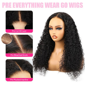 Queenleora Same Water Curly Hair Wear And Go Wigs 180% Density Glueless HD Lace Ready To Wear Wigs