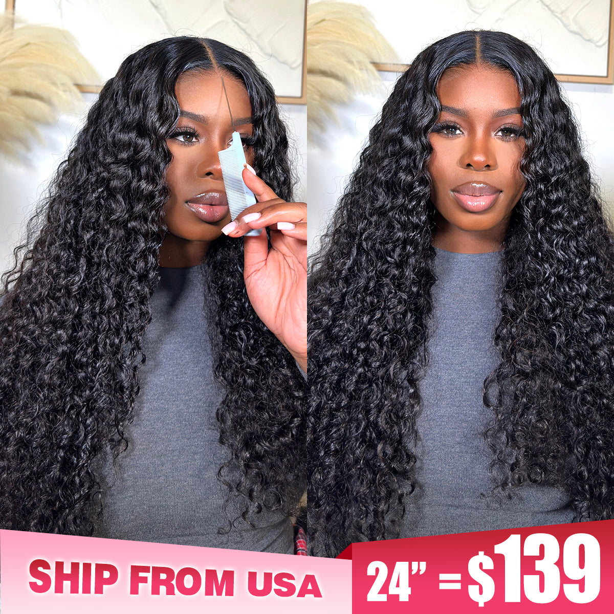 [24Hrs Fast Shipping] Water Curly Hair Wear And Go Wigs 180% Density Glueless HD Lace Ready To Wear Wigs - reshine