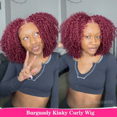 Zaka Same Burgundy Color Kinky Curly Glueless Wear Go Wigs Pre-cut Lace Natural Hairline - reshine