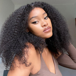 No Leave Out Afro Curly V Part Wig Glueless Human Hair Wigs - reshine