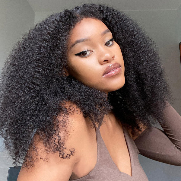 No Leave Out Afro Curly V Part Wig Glueless Human Hair Wigs - reshine