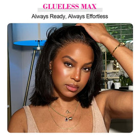 9x6 T Part Layered Yaki Straight Short Bob Wig Wear Go Glueless Human Hair Lace Wig Bleached Knots T Part Glueless Bob Wig - reshine