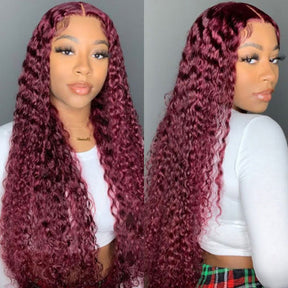 Burgundy Color Deep Wave Glueless Wear Go Wigs 180% Density Pre-cut Lace - reshine