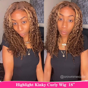 Crownmecutie Same Style Glueless Ready To Wear Wigs Ombre Highlight Kinky Curly 4X6 HD Lace Wigs - reshine
