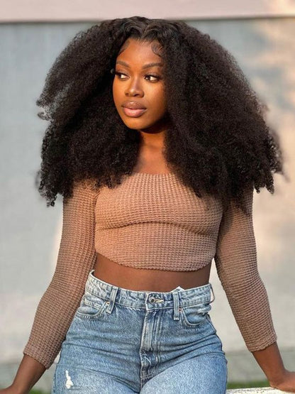 [Clearence Sale] 4X6 human hair for balck women HD Lace Pre-cut-Afro Curly Glueless Wear Go Wigs - reshine