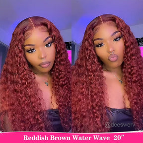 #33 Reddish Brown Water Wave Human Hair Wear Go Glueless Wigs Pre-cut Lace Wigs