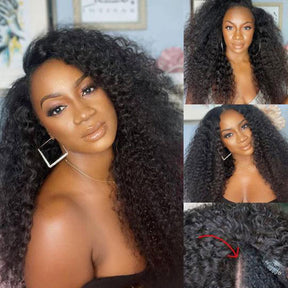 Reshine Hair V Part Wig Human Hair Cheap Wigs For Black Women Kinky Curly I Part Wig Curly Hair Half Wig - reshine