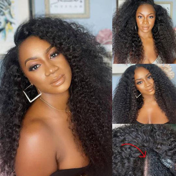 Reshine Hair V Part Wig Human Hair Cheap Wigs For Black Women Kinky Curly I Part Wig Curly Hair Half Wig - reshine