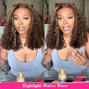 Crownmecutie Same Style Ombre Highlight Glueless Wear Go Wigs 4x6 HD Lace Water Wave Wig - reshine