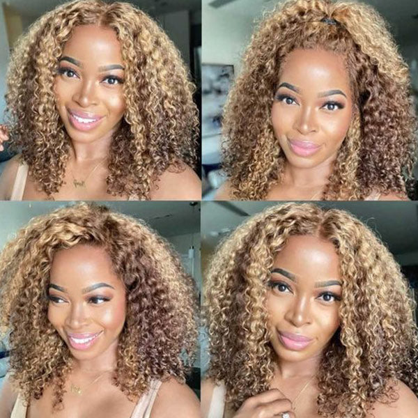 4/27 Highlight Water Wave Glueless Wear Go Wigs Pre-Cut HD Lace Wigs Short Hair - reshine