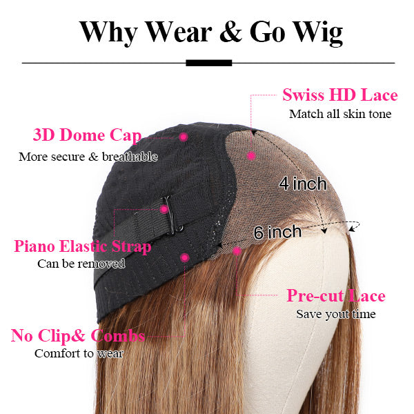 Invisible Hd Lace Wear & Go Glueless Wigs Ombre Highlights 4/27 Straight Human Hair 6x4 Closure Wigs - reshine